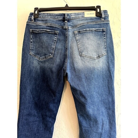 Ceros Distressed Straight Asymmetrical Front Woman's Jeans Size 30 Denim Blue - Picture 16 of 16